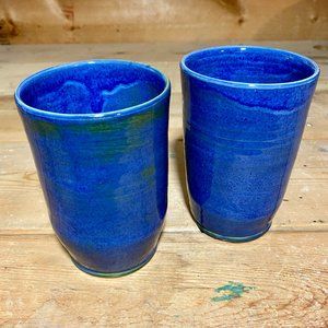Handmade 2pc Blue Indigo and Green Cup Set